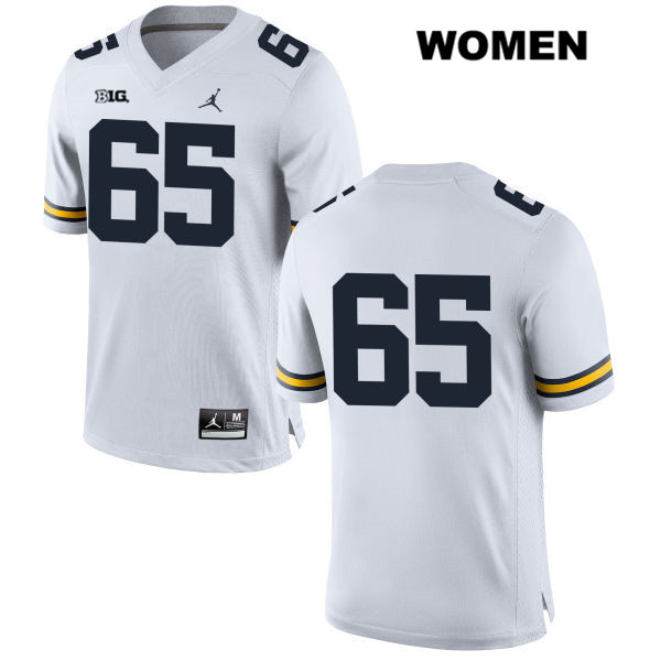 Women's NCAA Michigan Wolverines Connor Burrows #65 No Name White Jordan Brand Authentic Stitched Football College Jersey RR25M15UA
